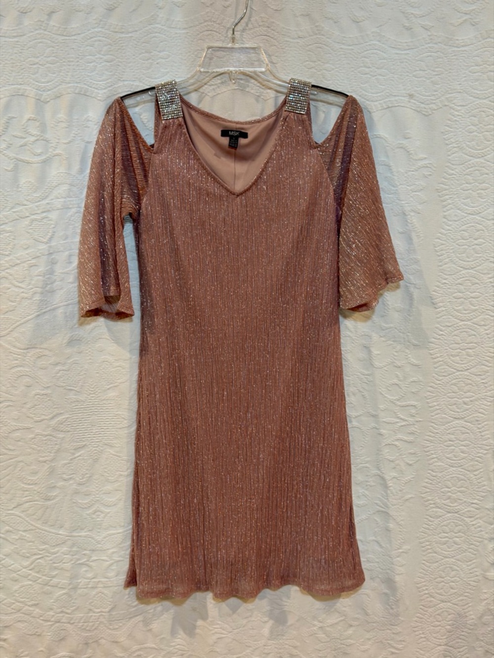 MSK Rose Gold Cold-Shoulder Mini Dress with Embellished Straps